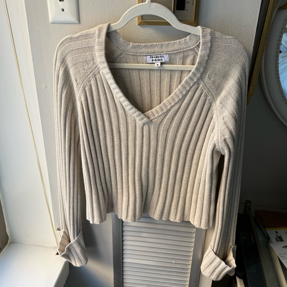 Frankie's Bikinis Cream V-Neck Sweater